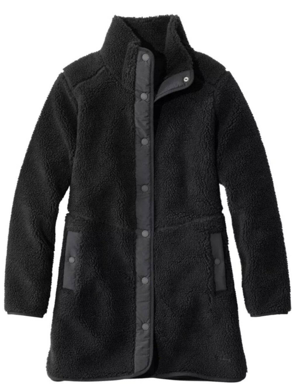 LLBean Sherpa Coat, black, size Petite Large